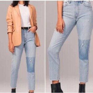 Abercrombie & Fitch The mom jeans 33 High Rise Curve Love Repair Patch Jeans